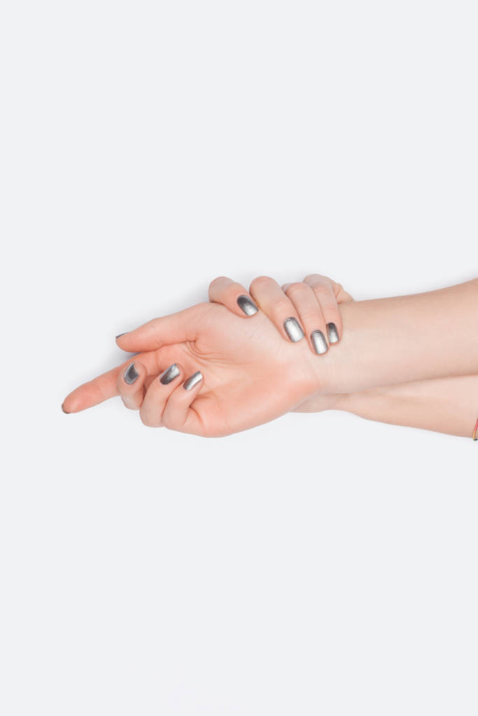 pohled shora na ženské ruce izolované na bílém - Fotografie, Obrázek