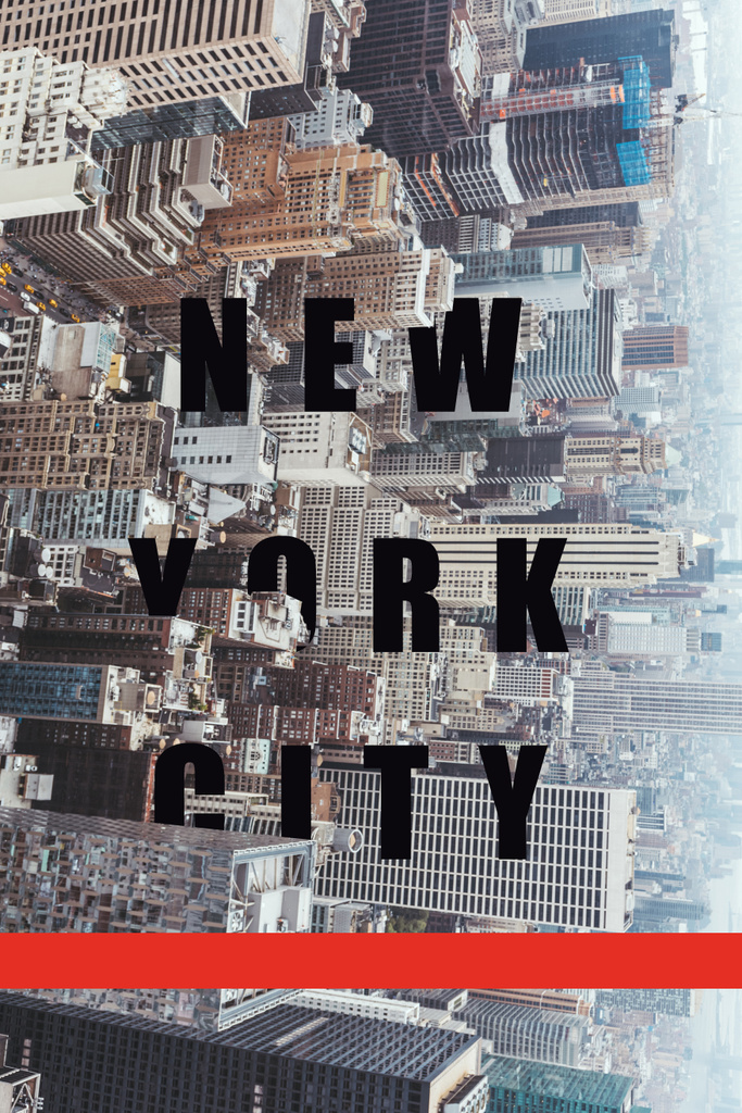 「ニューヨーク市」文字と赤のライン、ニューヨーク、米国で建築の航空写真 - 写真・画像