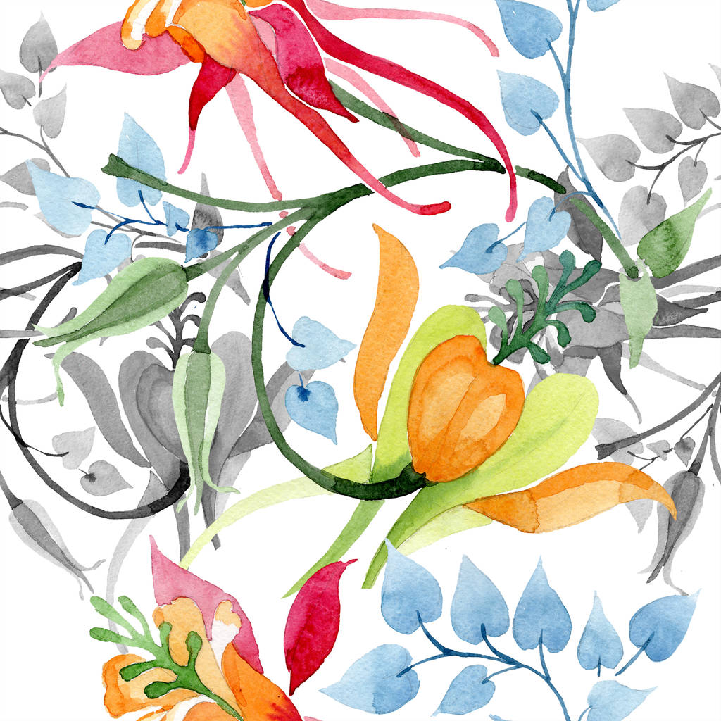 飾り花植物の花 水彩画背景イラスト セット 水彩描画のファッション Aquarelle 分離します シームレスな背景パターン 壁紙印刷手触りの生地 ロイヤリティフリー写真 画像素材