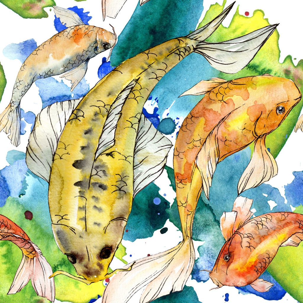 Aquarela aquática subaquática colorido conjunto de peixes tropicais. Mar vermelho e peixes exóticos dentro: Peixe dourado. Elementos Aquarelle para fundo, textura, padrão de invólucro
. - Foto, Imagem