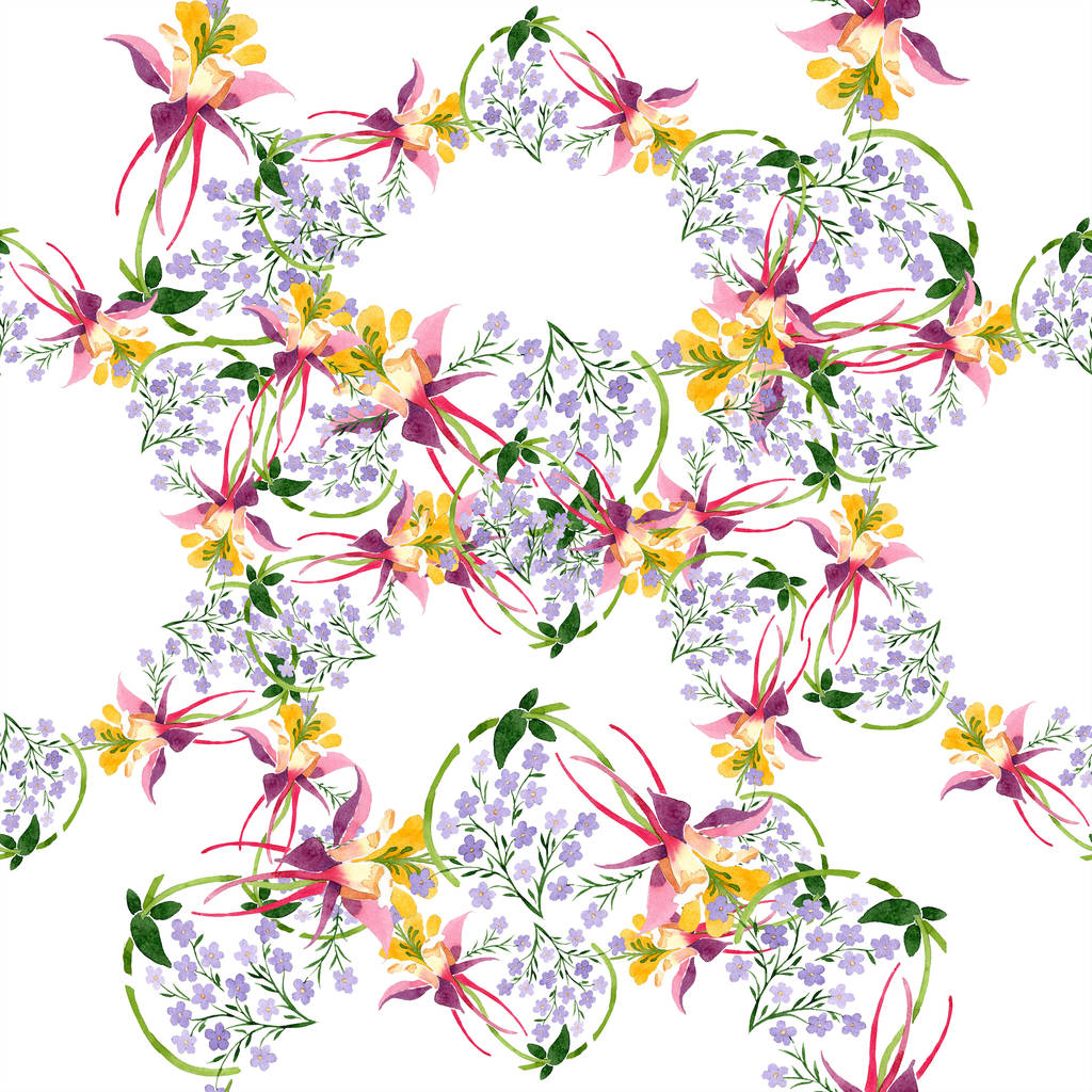 Aquarelle fond illustration ensemble floral. Modèle de fond sans couture. Texture d'impression papier peint tissu
. - Photo, image