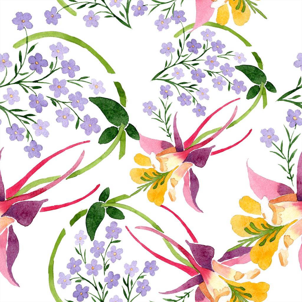 Květinová sada akvarel zázemí ilustrace. Vzor bezešvé pozadí. Fabric tapety tisku textura. - Fotografie, Obrázek