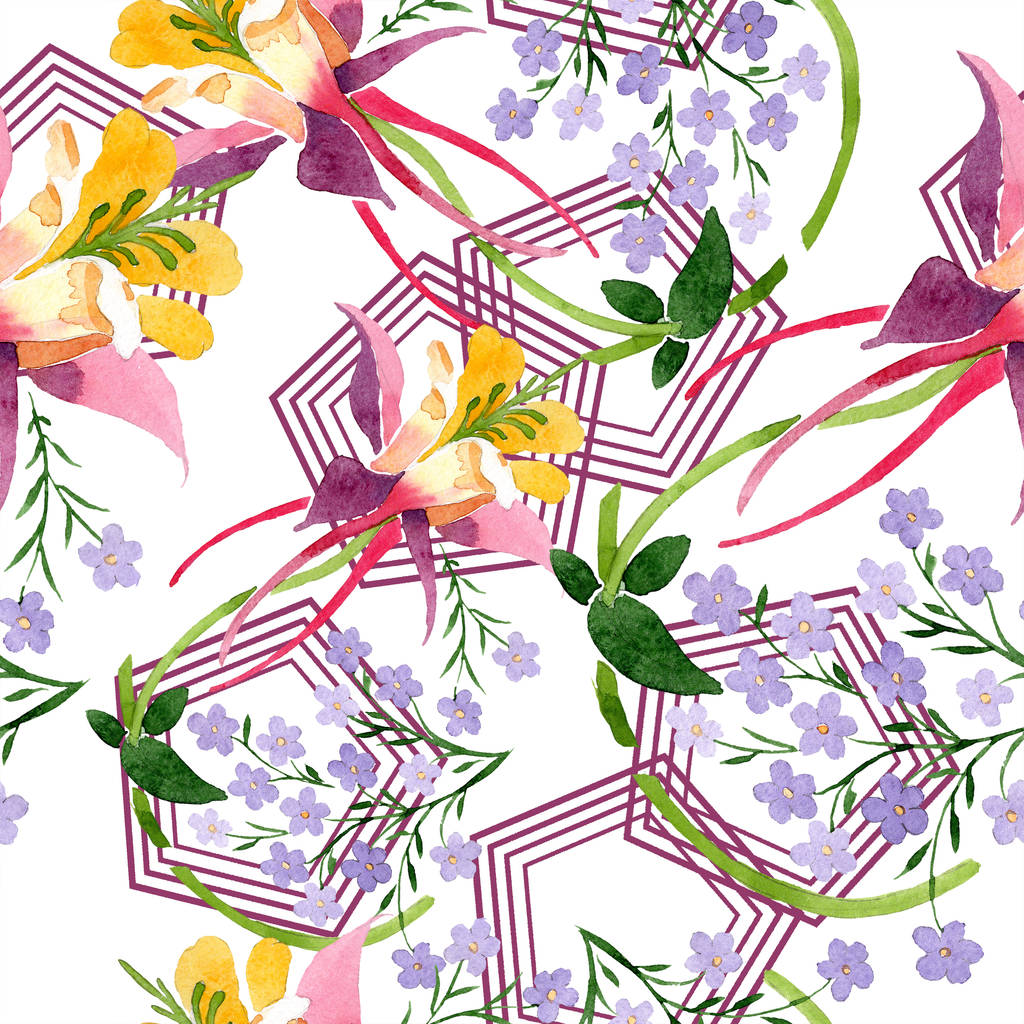 Ακουαρέλα φόντο εικονογράφηση floral συνόλου. Απρόσκοπτη υπόβαθρο μοτίβο. Ύφασμα ταπετσαρία υφή. - Φωτογραφία, εικόνα