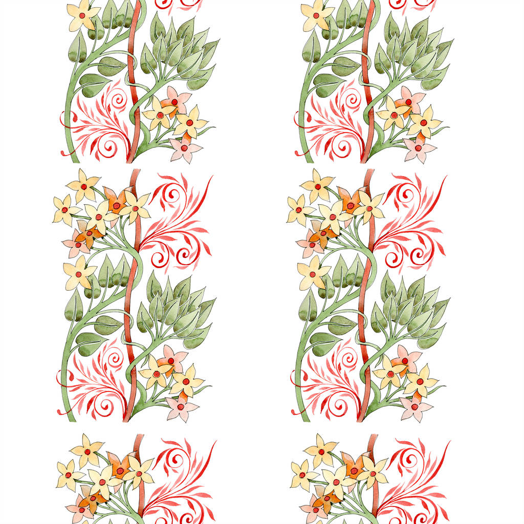 カラフルな花の植物飾り 水彩イラスト セット シームレスな背景パターン 壁紙印刷手触りの生地 ロイヤリティフリー写真 画像素材