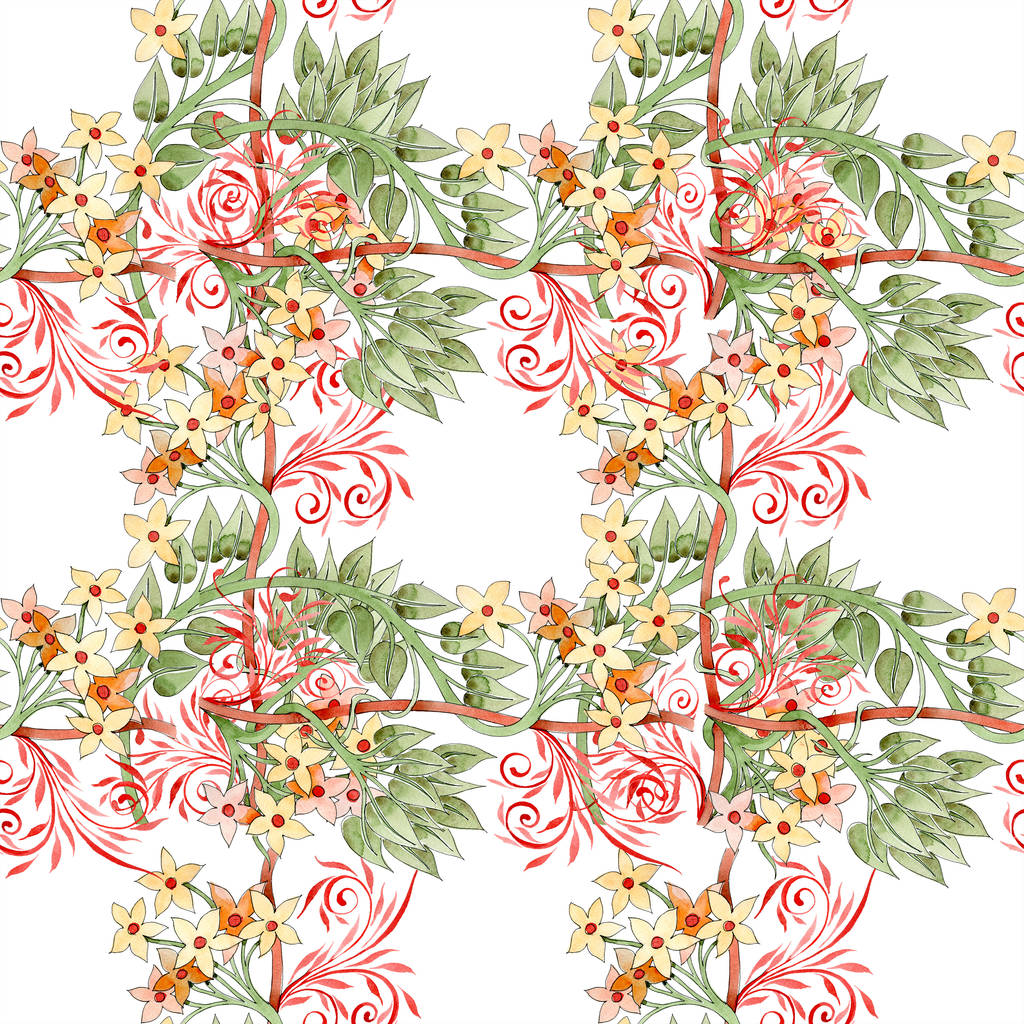 Kleurrijke bloemen botanische sieraad. Aquarel illustratie set. Naadloze achtergrondpatroon. Structuur behang print textuur. - Foto, afbeelding