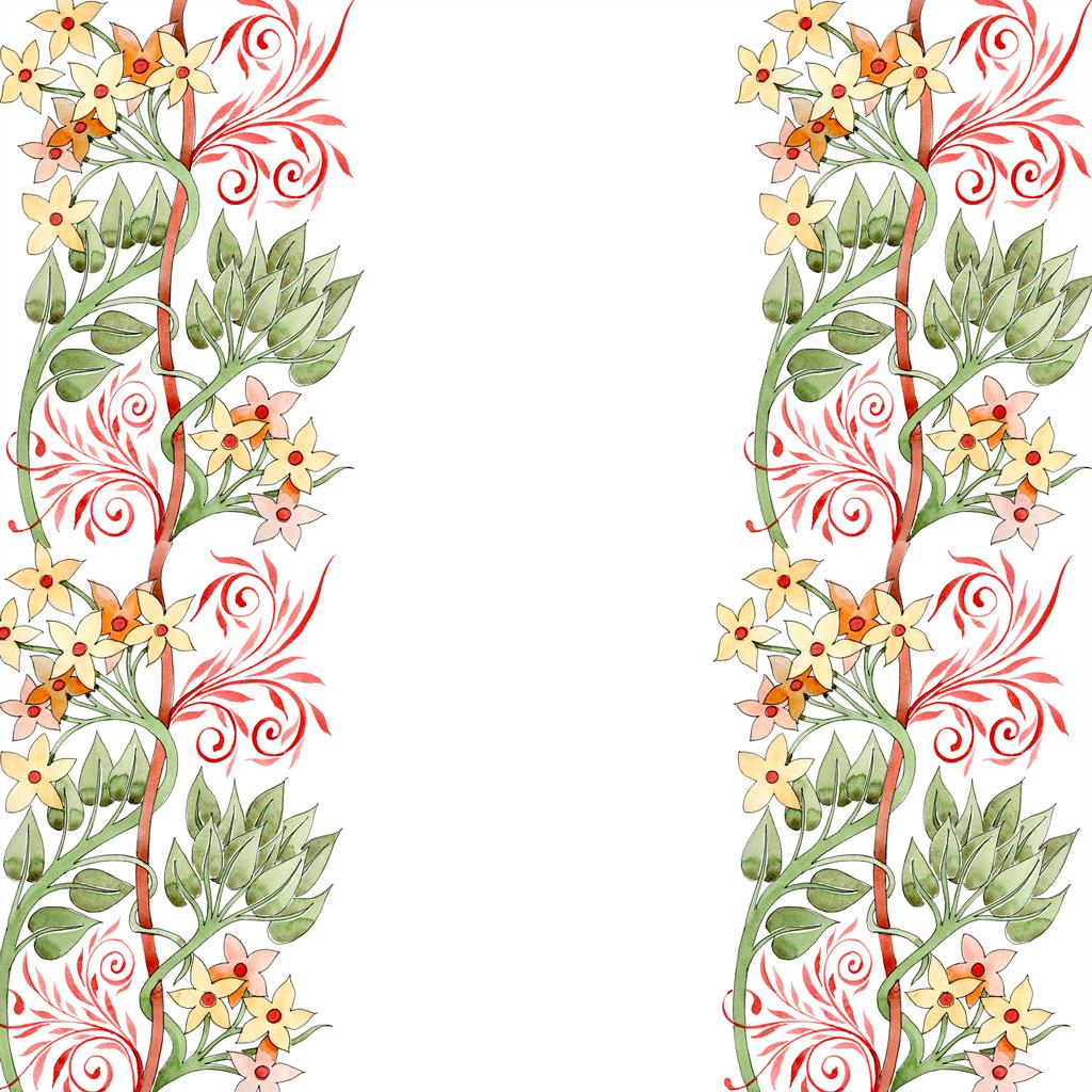 Colorido adorno floral con remolinos. Conjunto de ilustración de fondo acuarela. Marco ornamento borde con espacio de copia
. - Foto, Imagen