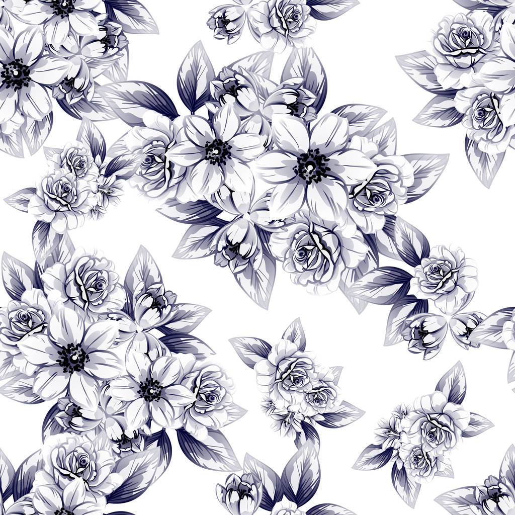 Estilo vintage inconsútil patrón de flores de color monocromo. Elementos florales
. - Vector, Imagen