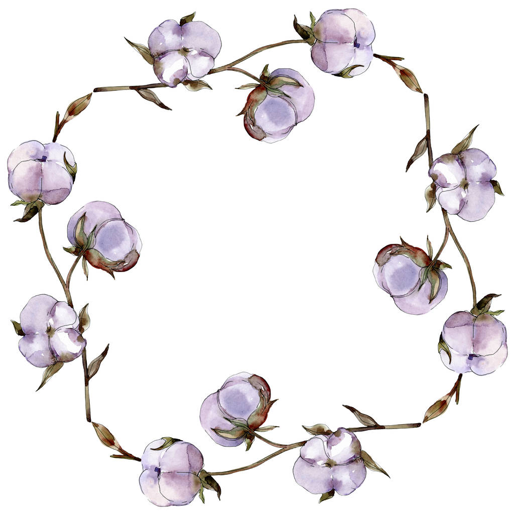Baumwollblumen Aquarell Illustrationsset. Rahmen-Bordüre mit Kopierraum.  - Foto, Bild