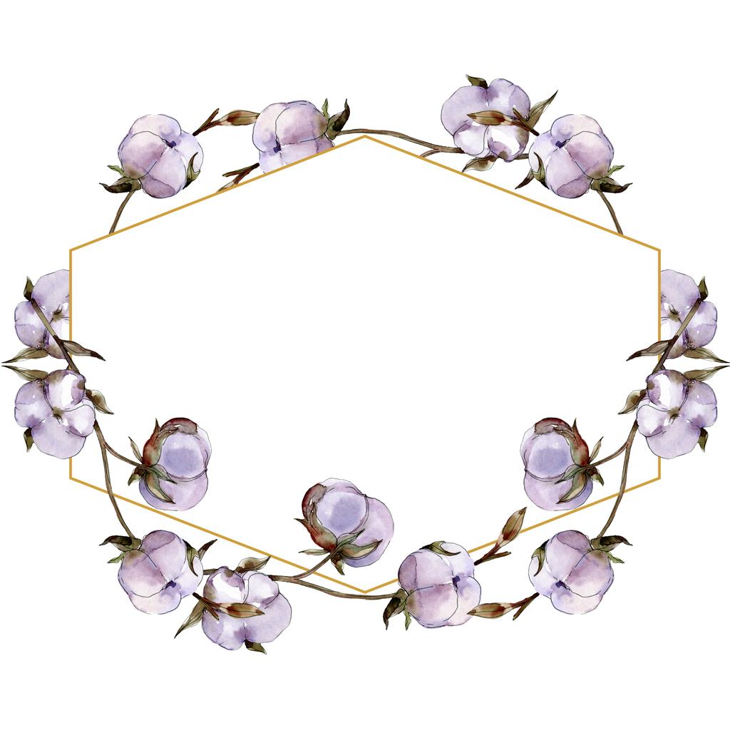 Set illustrazione acquerello fiori di cotone. Ornamento bordo cornice con spazio copia
.  - Foto, immagini