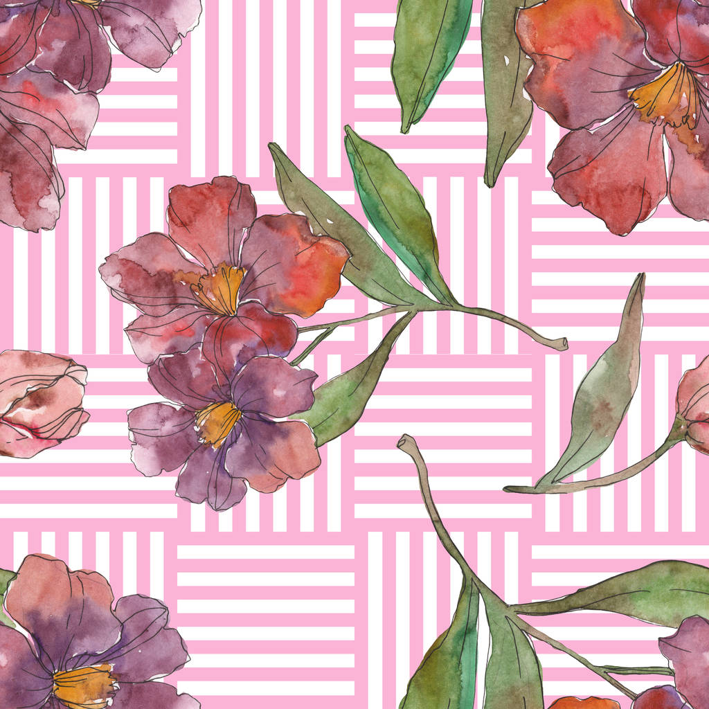 赤と紫の椿の花。水彩イラスト セット。シームレスな背景パターン。壁紙印刷手触りの生地. - 写真・画像