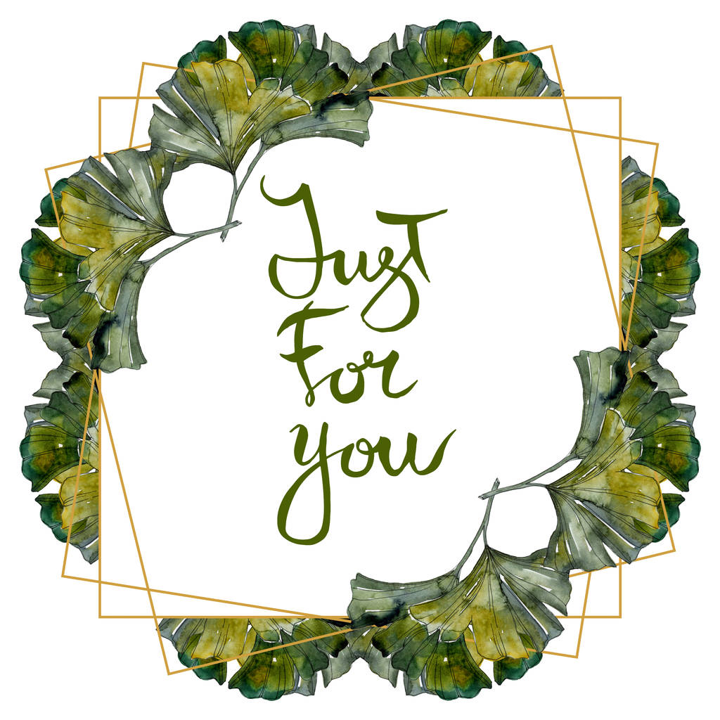 Yeşil ginkgo biloba yaprakları suluboya resim kümesi izole. Çerçeve kenarlığı süsleme ile sizin yazı için. - Fotoğraf, Görsel