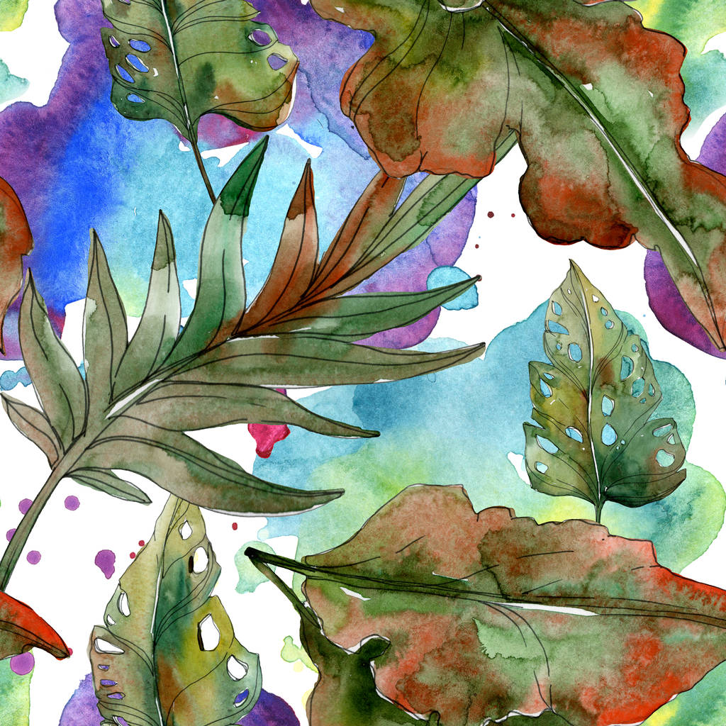 Egzotikus trópusi zöld Pálma levelek. Akvarell illusztráció varratmentes háttérben.  - Fotó, kép