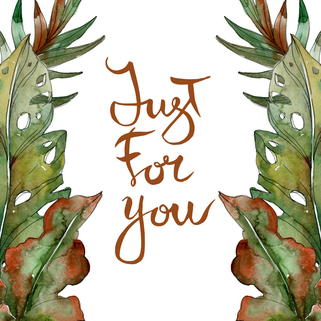 Esotico tropicale foglie di palma verde acquerello illustrazione con solo per voi lettering
. - Foto, immagini