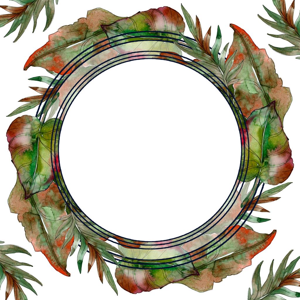 Esotici foglie di palma verde tropicale cornice rotonda con spazio copia. acquerello illustrazione sfondo
.  - Foto, immagini