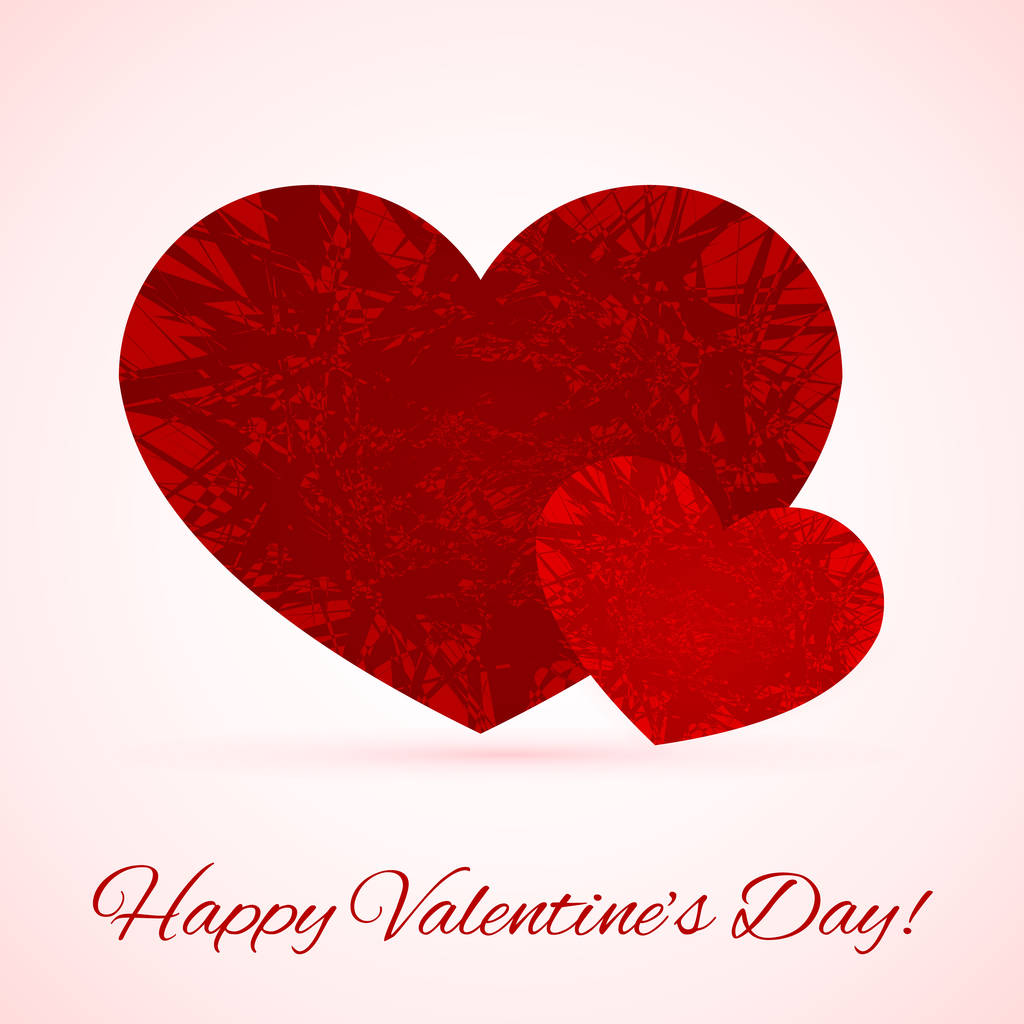Valentines day  greeting card with two red grunge hearts. Symbol of love vector illustration. - Vector, Image