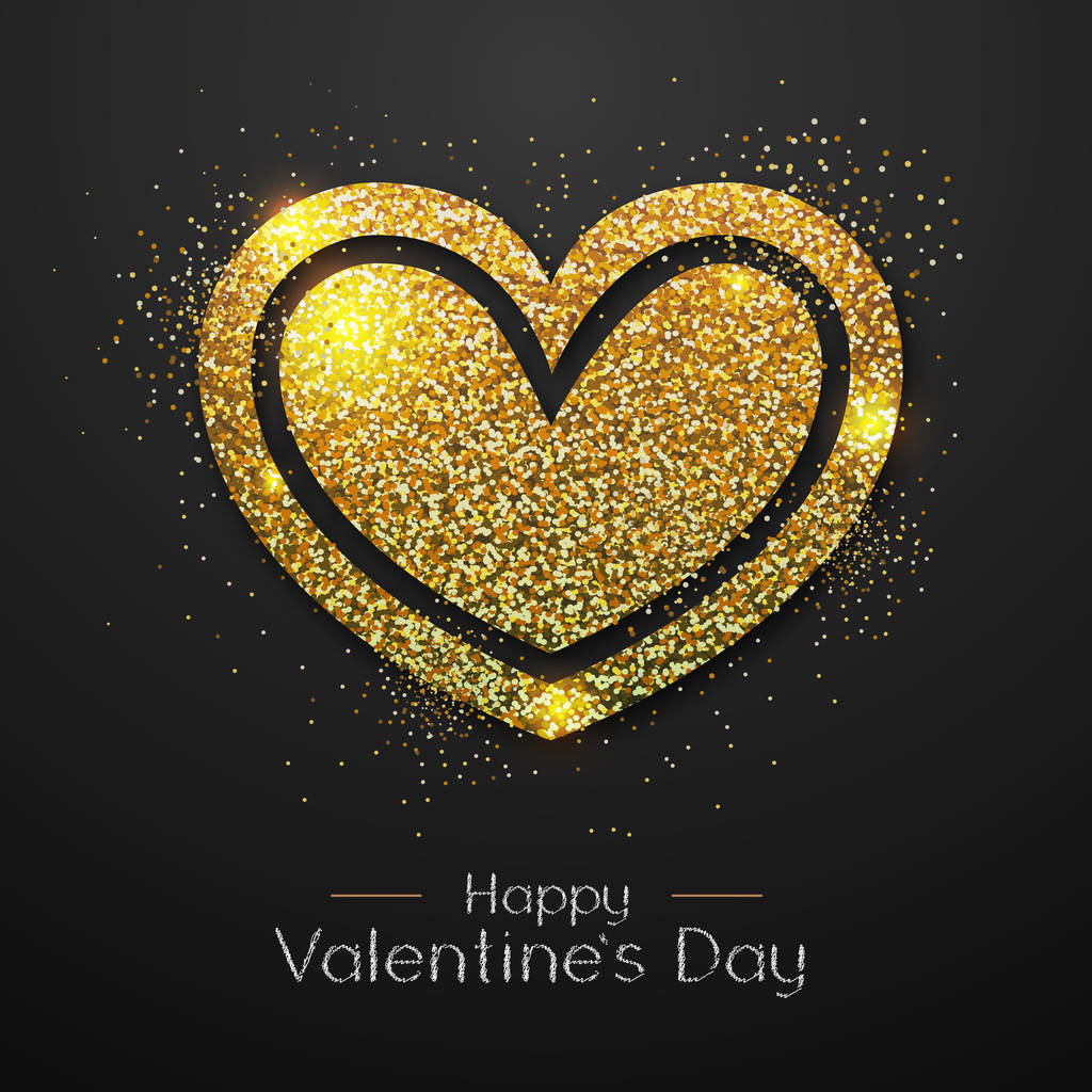 Cartaz feliz do dia dos namorados. Brilho dourado amor coração símbolo
 - Vetor, Imagem