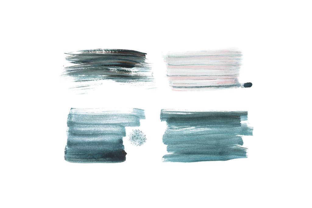 Conjunto de pinceladas abstratas cinzentas, verdes e azuis isoladas em branco
 - Foto, Imagem