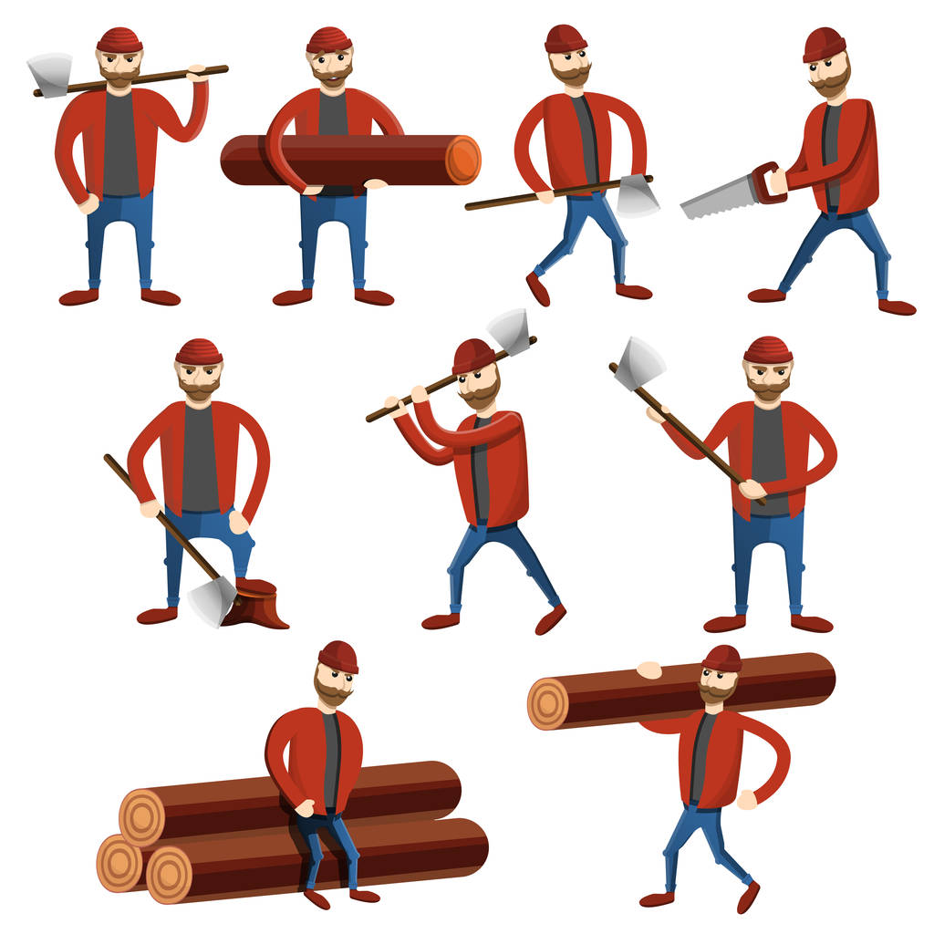 Σύνολο εικονιδίων Lumberjack, στυλ κινουμένων σχεδίων - Διάνυσμα, εικόνα