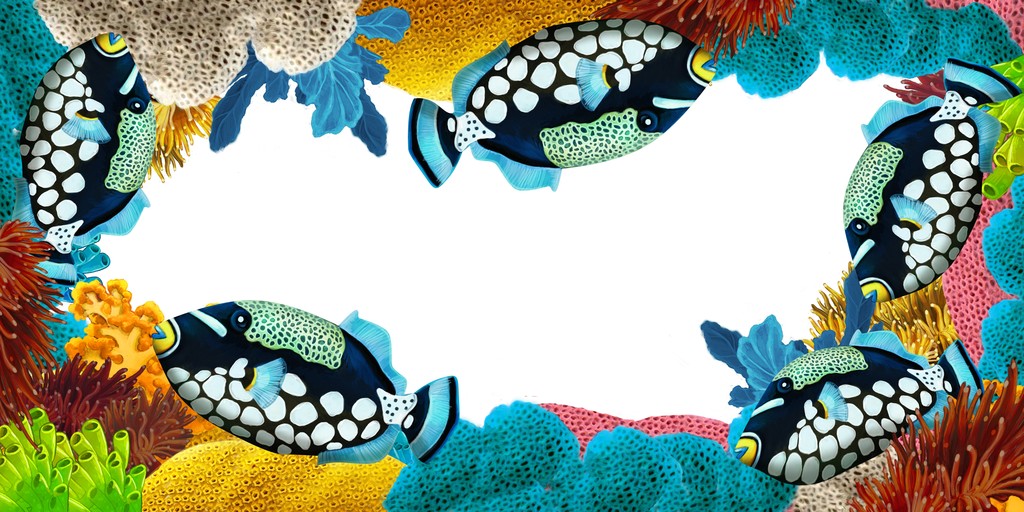 rafa koralowa - rama - granica - ilustracja dla dzieci - Zdjęcie, obraz