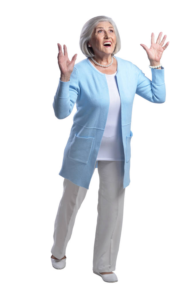 portrait de belle femme âgée, posant sur fond blanc
 - Photo, image