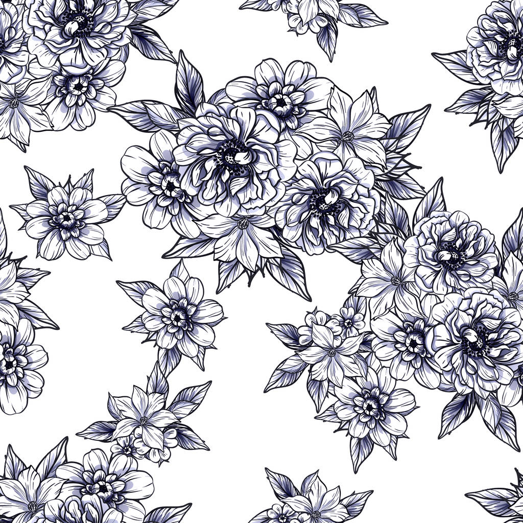 Απρόσκοπτη στυλ vintage μονόχρωμη χρωματιστό λουλούδι μοτίβο. Floral στοιχεία. - Διάνυσμα, εικόνα