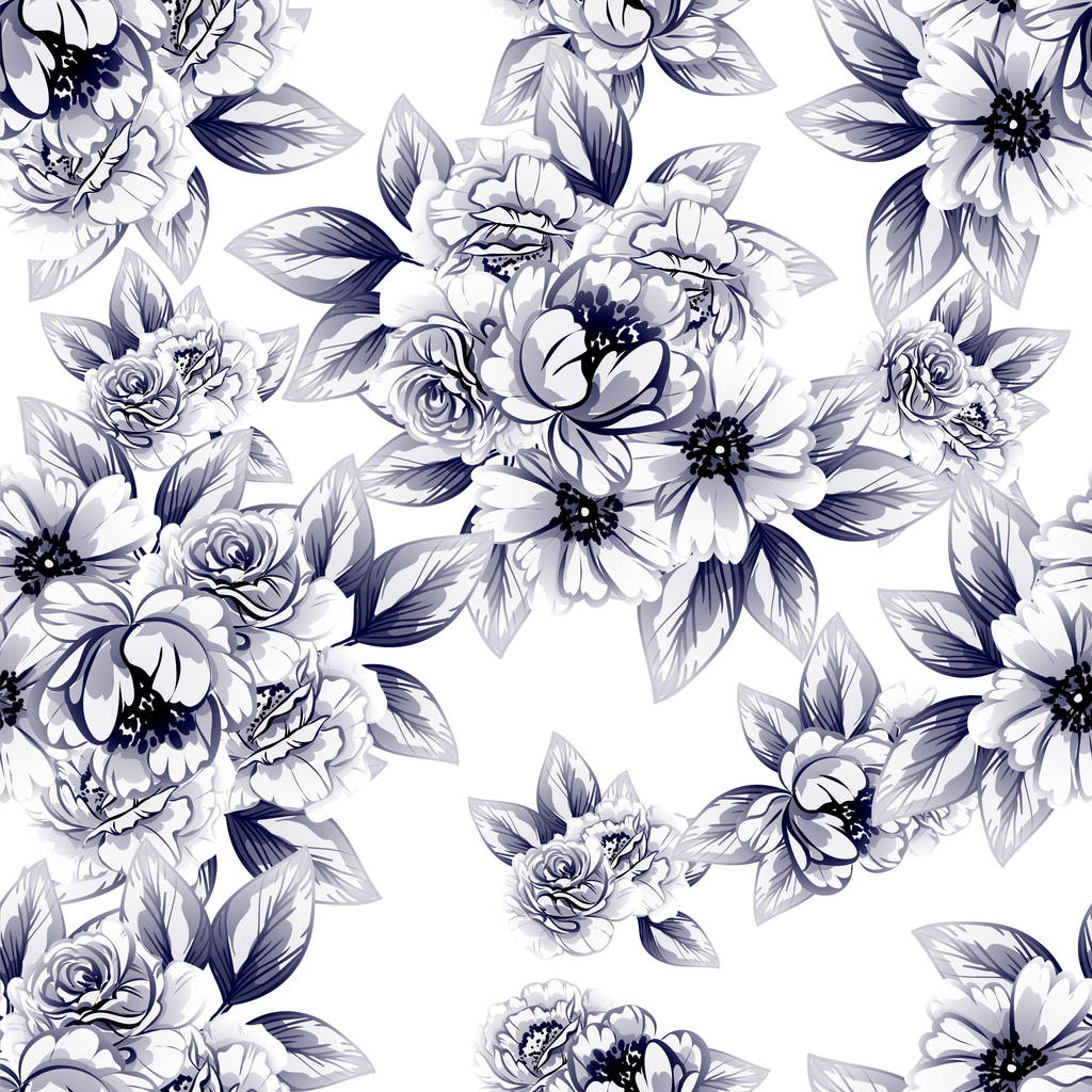 Απρόσκοπτη στυλ vintage μονόχρωμη χρωματιστό λουλούδι μοτίβο. Floral στοιχεία. - Διάνυσμα, εικόνα