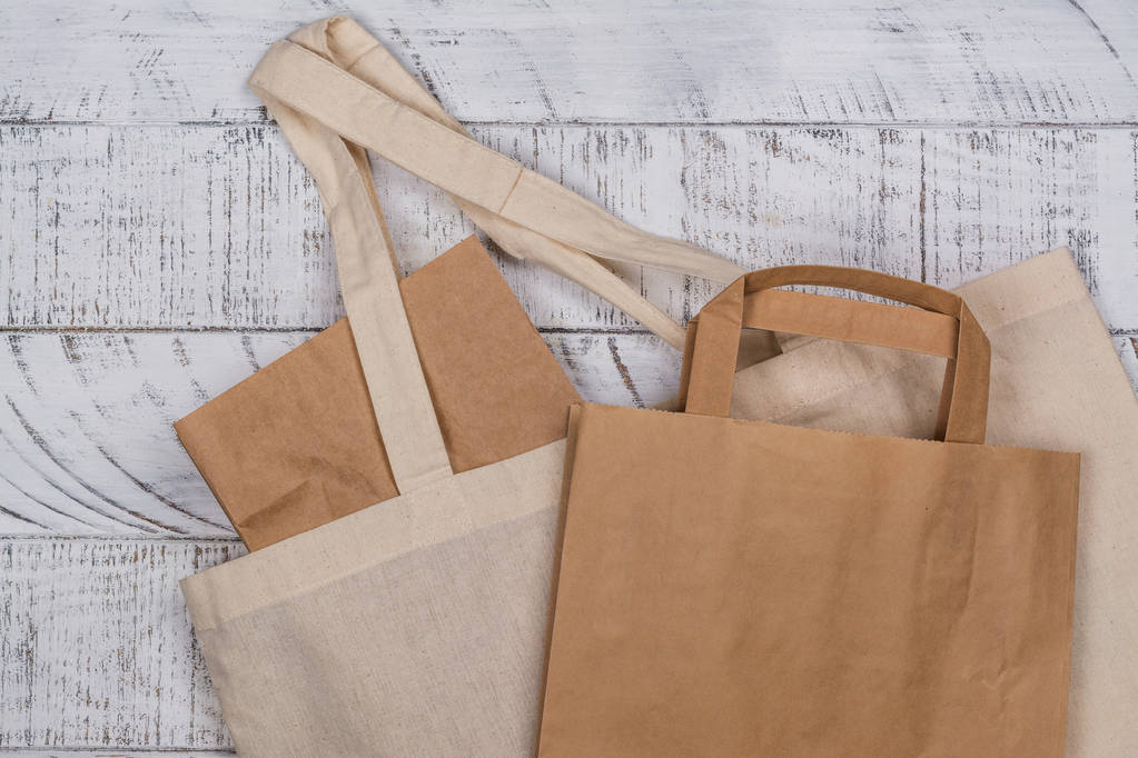 Natural reusable linen and paper bag - Photo, Image