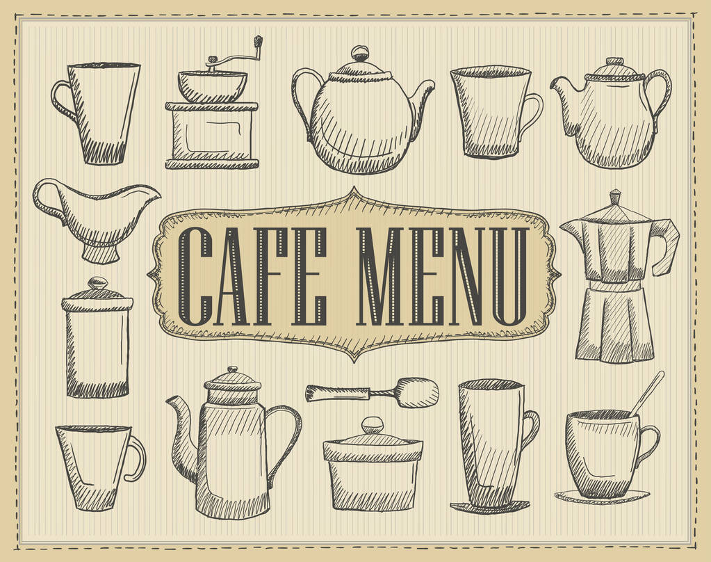 Couverture de menu Café avec illustration graphique dessinée à la main d'un couverts de style ancien
 - Vecteur, image
