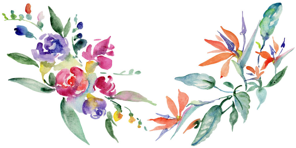 Csokorkészítés virág botanikai virág. Vad tavaszi levél vadvirág elszigetelt. Akvarell háttér illusztráció készlet. Akvarell rajz divat aquarelle elszigetelt. Elszigetelt csokor ábra elem. - Fotó, kép
