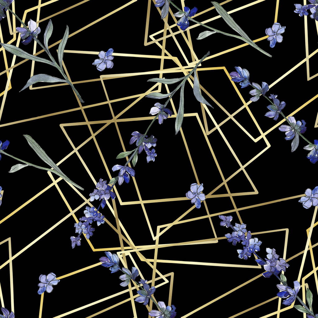 Paarse lavendel botanische bloem. Wild voorjaar blad wildflower. Aquarel illustratie set. Aquarel tekenen mode aquarelle geïsoleerd. Naadloze achtergrondpatroon. Structuur behang print textuur. - Foto, afbeelding