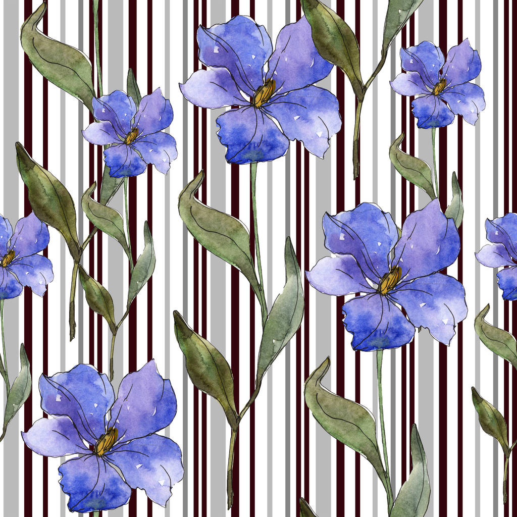 Μπλε μοβ floral βοτανικό άνθους λιναριού. Άγρια άνοιξη φύλλων απομονωμένη. Σετ ακουαρέλας εικονογράφηση. Ακουαρέλα σχεδίασης μόδας ακουαρέλα. Απρόσκοπτη υπόβαθρο μοτίβο. Ύφασμα ταπετσαρία υφή. - Φωτογραφία, εικόνα