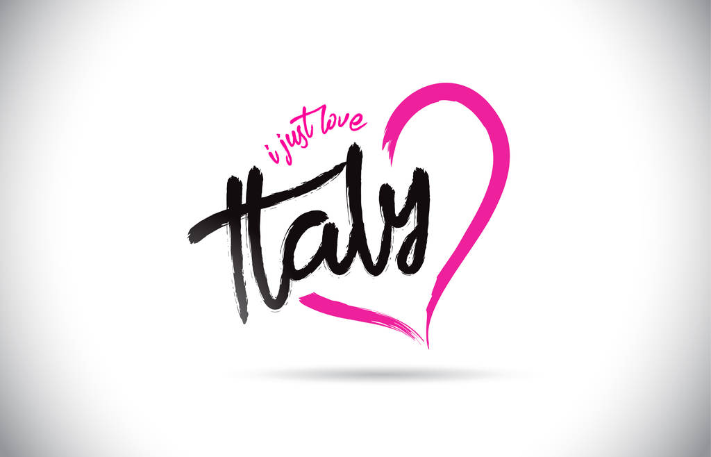Italien ich liebe einfach Worttext mit handgeschriebener Schrift und rosa Herzform Vektorillustration. - Vektor, Bild