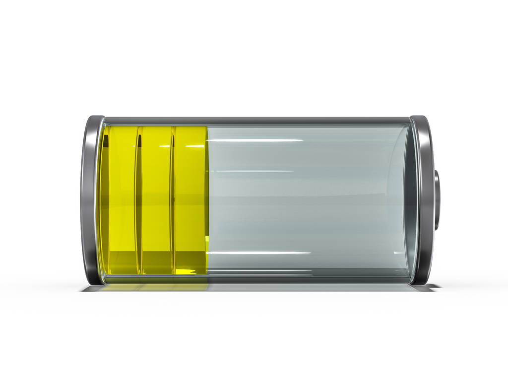 Icona batteria con indicatore di carica giallo. Rendering 3D
 - Foto, immagini