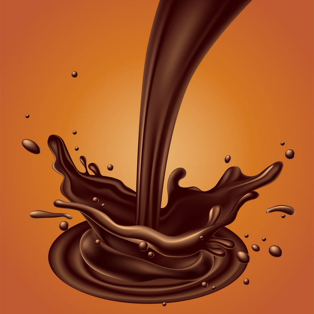 Spray a csokoládé és a splash hatás a sárga háttér. - Vektor, kép