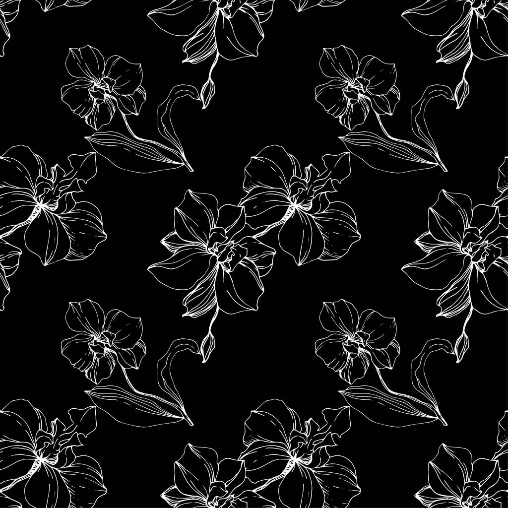 黒に分離されたベクトル白蘭 シームレスな背景パターン 壁紙印刷手触りの生地 ロイヤリティフリーのベクターグラフィック画像