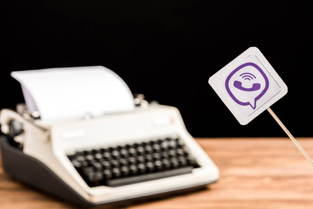 selective focus of viber app icon with typewriter on background - Photo, Image