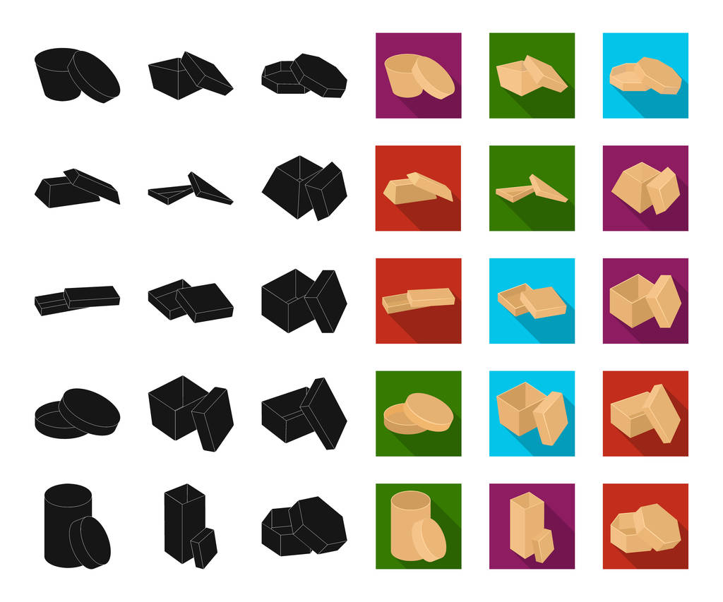 Diferentes cajas negro, iconos planos en la colección de conjuntos para design.Packing caja vector símbolo stock web ilustración
. - Vector, Imagen