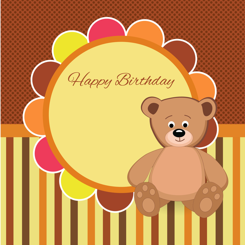 Tarjeta de fiesta de cumpleaños vectorial con oso de peluche
 - Vector, Imagen