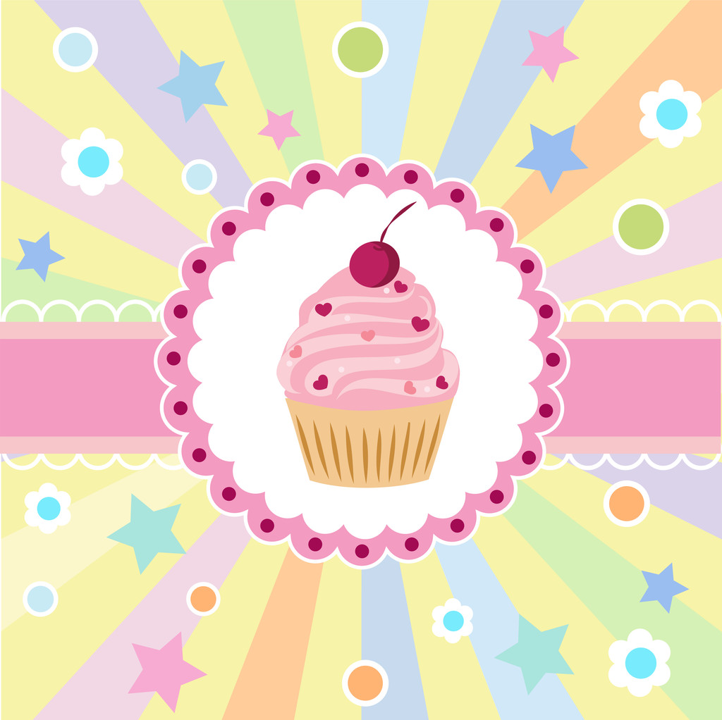 カップケーキでかわいいお誕生日カード ベクターイラスト ロイヤリティフリーのベクターグラフィック画像