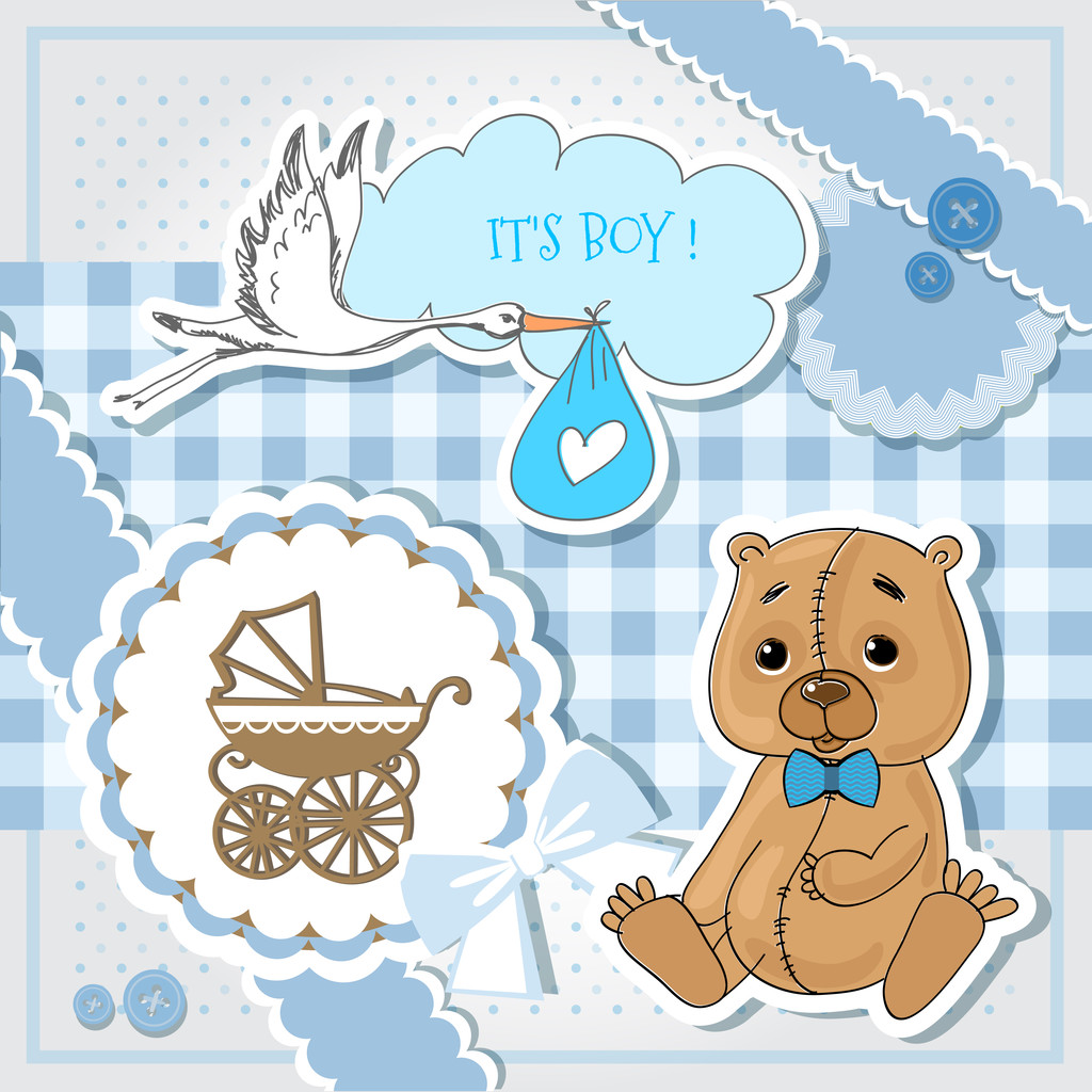 Bebek duş Mavi kart - Vektör, Görsel