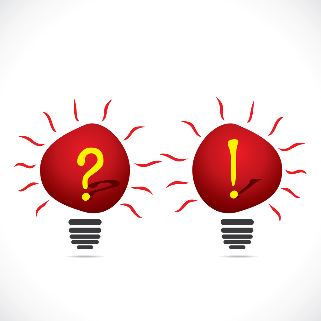 red bulb with question mark and exclamatory sign - Vector, Image
