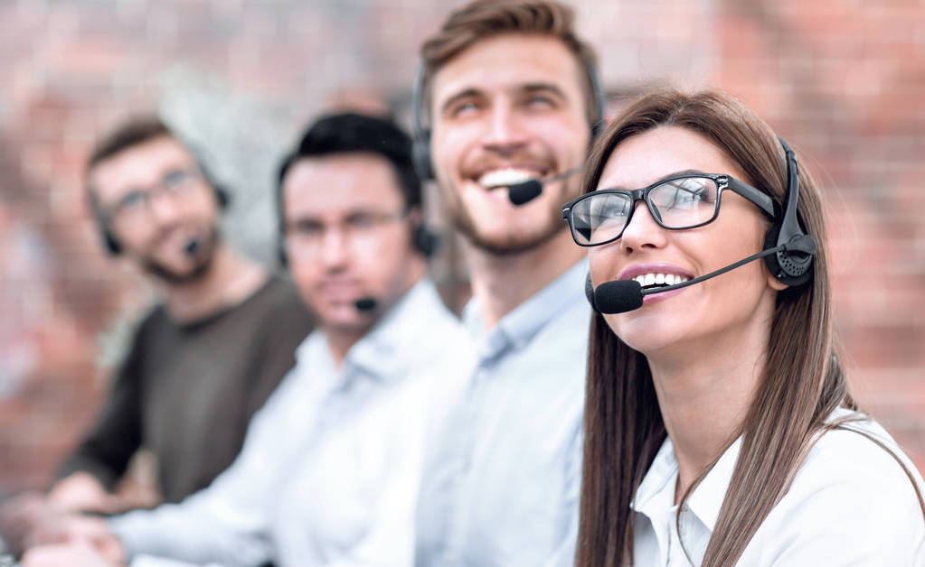 close up.group happy call center operators. - Photo, Image