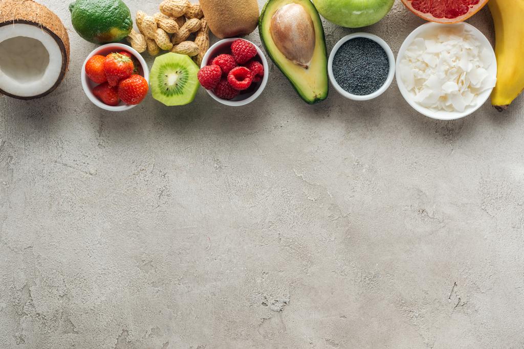 grey background with fresh ingredients and copy space - Photo, Image