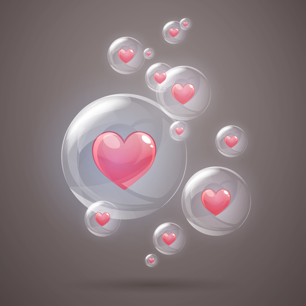Burbujas brillantes con corazones
 - Vector, imagen