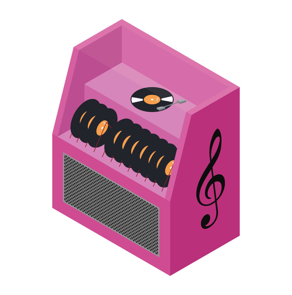 Isométrica jukebox retro, máquina de música, disco de vinil
 - Vetor, Imagem