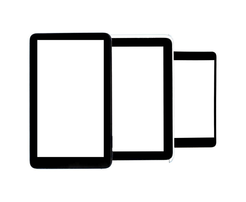 Gadżety nowoczesny tablet z ekranem na białym tle na białym tle. - Zdjęcie, obraz