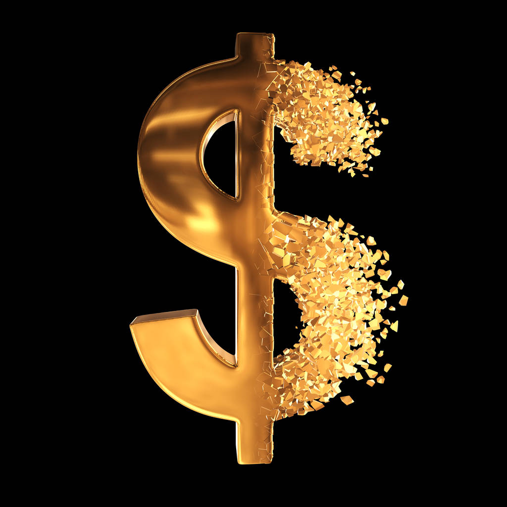 Kırık altın dolar işareti 3d - Fotoğraf, Görsel