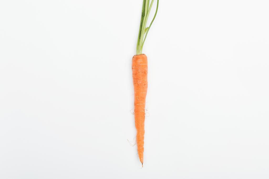 top view of whole fresh ripe raw carrot isolated on white - Photo, Image