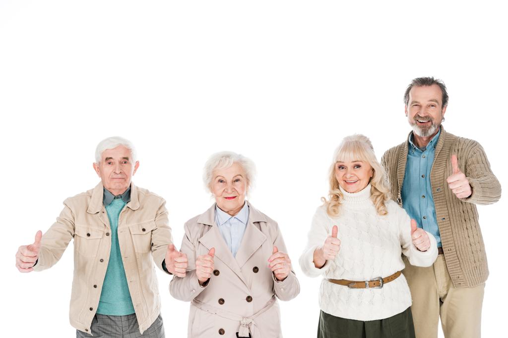 cheerful retired people showing thumbs up isolated on white - Photo, Image