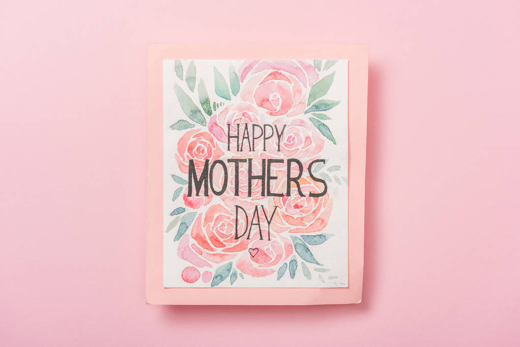 ευτυχισμένος μητέρες ημέρα ευχετήρια κάρτα με λουλούδια σε ροζ φόντο - Φωτογραφία, εικόνα